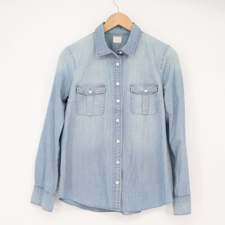 J.Crew Button-Down Womens S The Perfect Shirt Light Blue Chambray Cotton