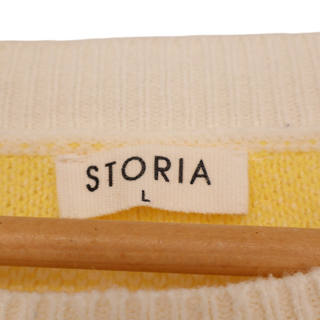 Storia Sweater Womens Large White Yellow Tiger Stripe Tight Knit Ribbed Winter