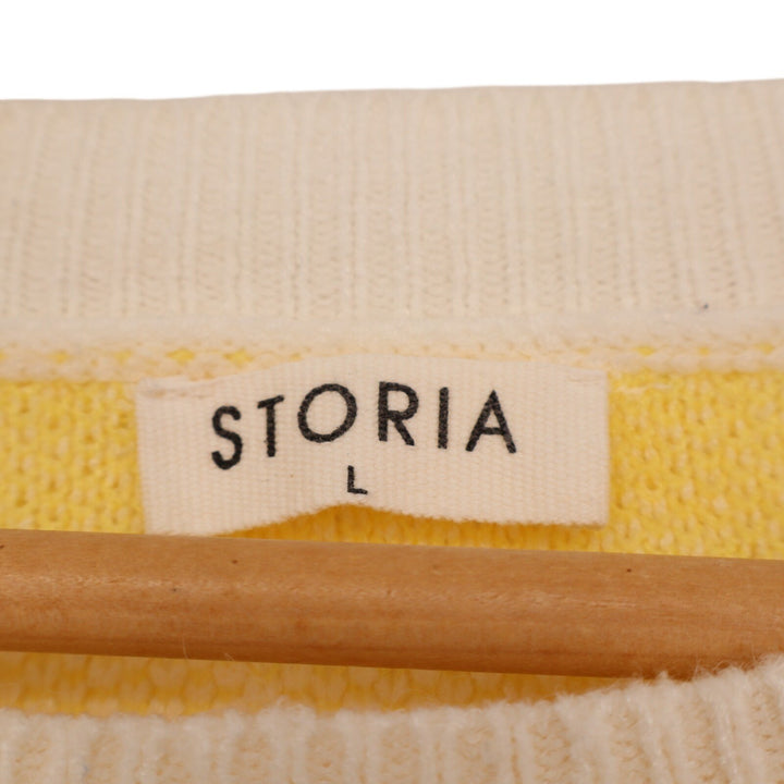 Storia Sweater Womens Large White Yellow Tiger Stripe Tight Knit Ribbed Winter