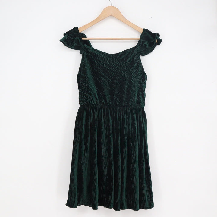 Lilt Girls Hunter Green Crushed Velvet Ruffle Sleeve Party Dress XL 16