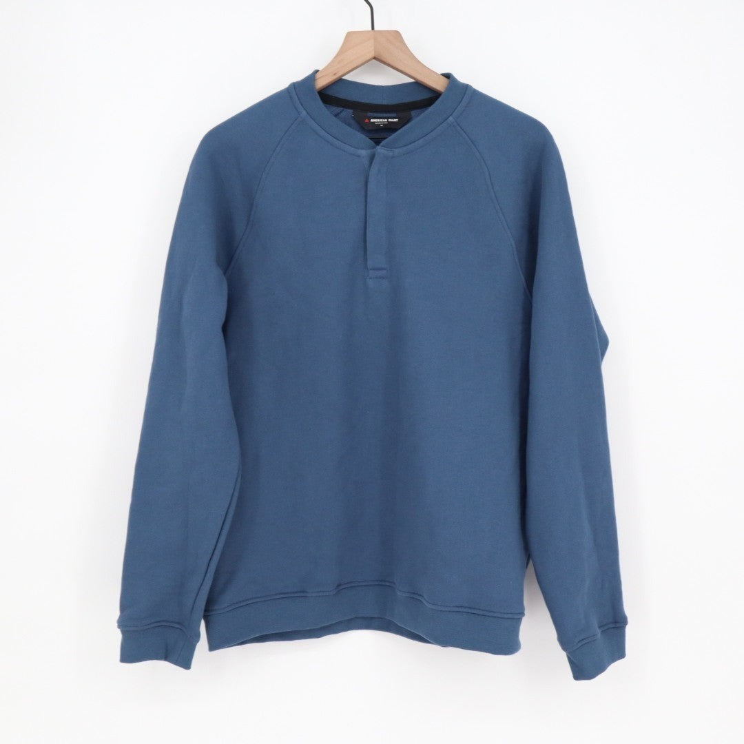 American Giant Midweight Sweatshirt Mens M Blue Fleece Raglan Sleeve Snap Henley