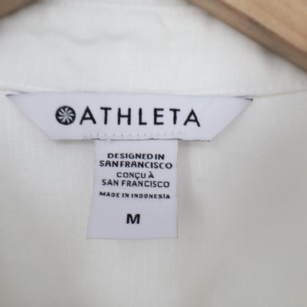 Athleta Shirt Womens Medium White Linen Long Sleeve Spread Collar Button Up