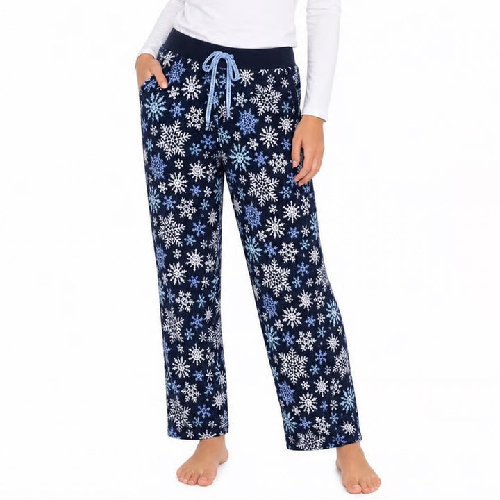 Nautica Womens Navy Blue Snowflake Fleece Pajama Pants Medium Holiday Lounge