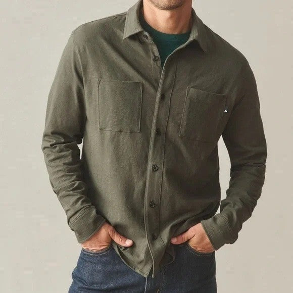 American Giant Premium Slub Shirt Mens XL Olive Cotton Long Sleeve Button Up