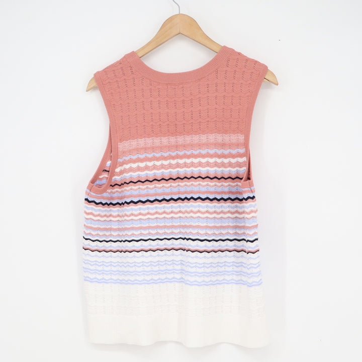 Liz Claiborne Womens XL Pink Blue Chevron Striped Pointelle Knit Sweater Vest