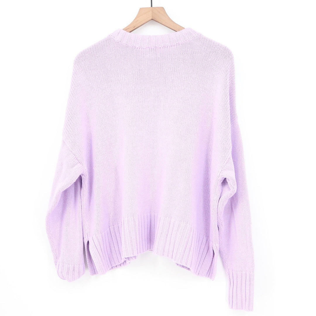 A New Day Lavender Purple Shaker Knit Crewneck Sweater XL Relaxed Fit Blend