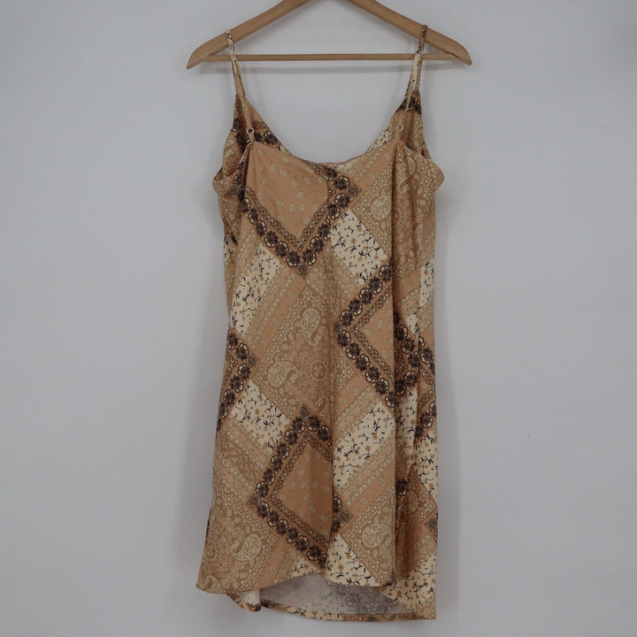 J for Justify Womens XL Tan Brown Bandana Patchwork Cowl Neck Slip Mini Dress