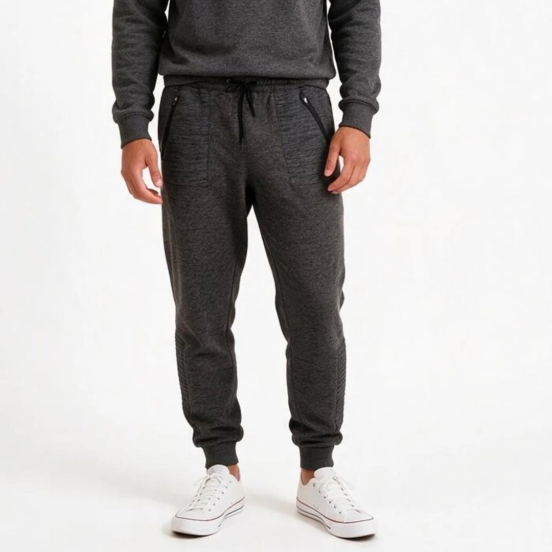Pony Mens Small Charcoal Heather Fleece Joggers Moto Knee Zipper Pockets Gray