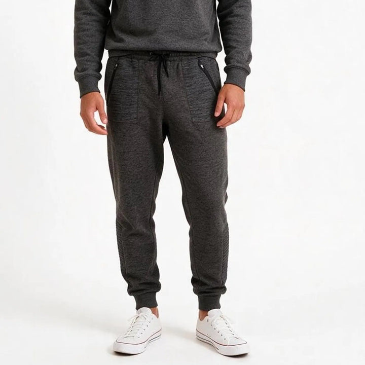 Pony Mens Small Charcoal Heather Fleece Joggers Moto Knee Zipper Pockets Gray