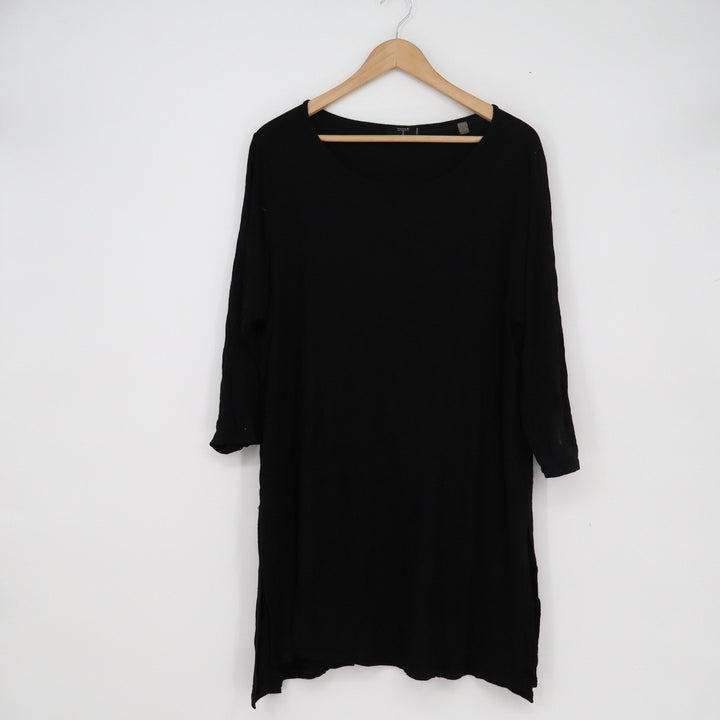 Tahari Woman Black Tunic Top 3/4 Sleeve Scoop Neck Viscose Stretch 1X/TG
