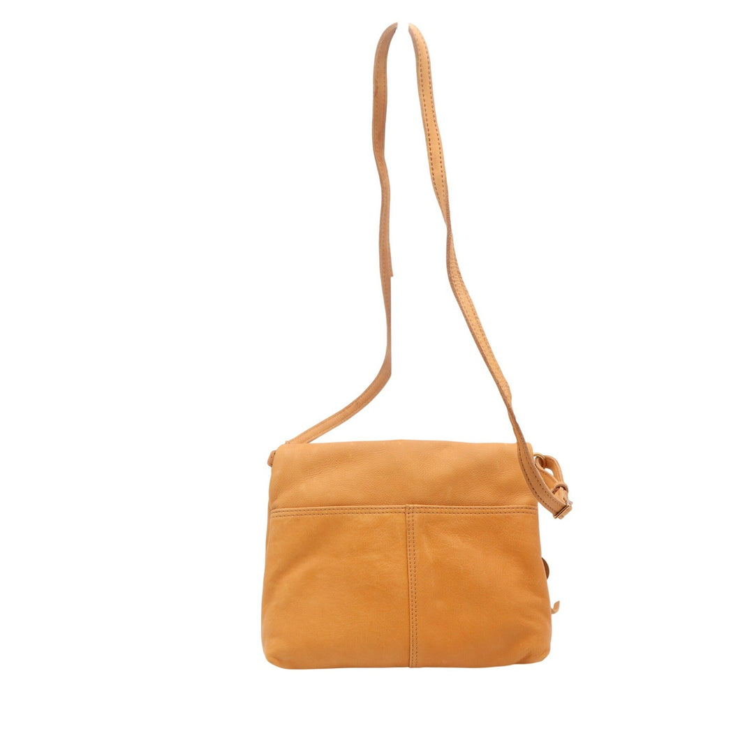 Margot New York Mustard Yellow Leather Foldover Crossbody Bag Gold Hardware