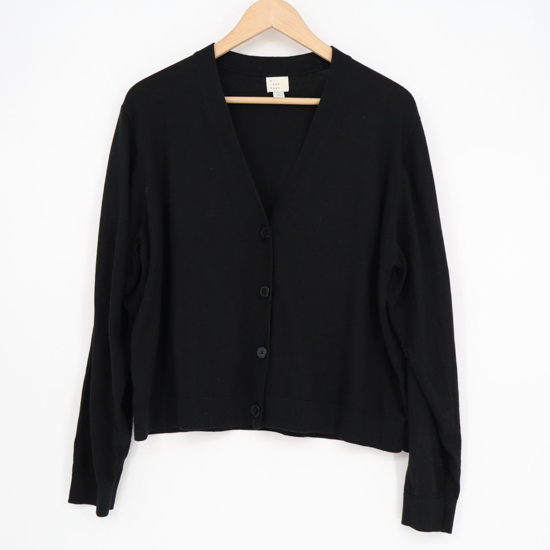 A New Day Cardigan Sweater Womens Large Black Knitted Long Sleeve Button Front