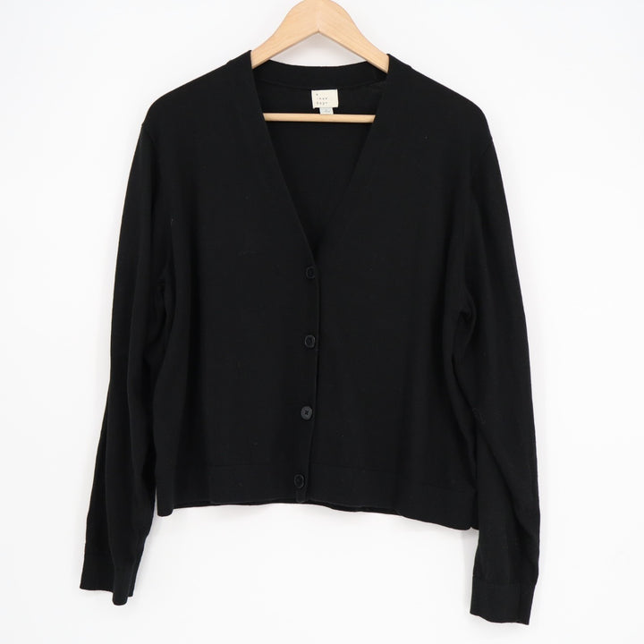 A New Day Cardigan Sweater Womens Large Black Knitted Long Sleeve Button Front