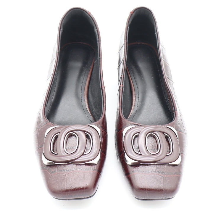 Vero Cuoio Burgundy Croc Embossed Leather Square Toe Buckle Low Block Heel 8