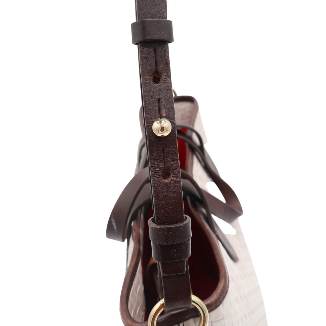Dooney & Bourke Tote Bag Womens Medium Embossed Weave Cream Brown Leather Good