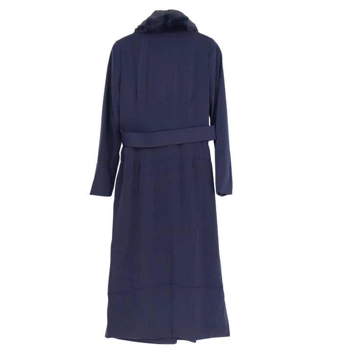 Naked Wardrobe The Statement Trench Coat Womens Small Navy Fur Trim Belted Lined