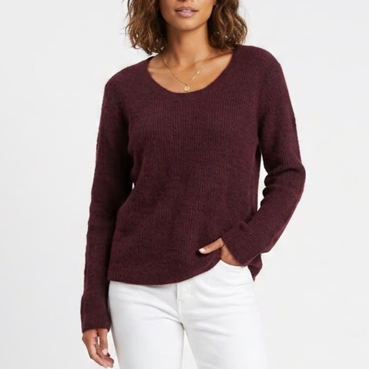 Lety & Me Womens 3X Burgundy Scoop Neck Sweater Elbow Patches Plus Size