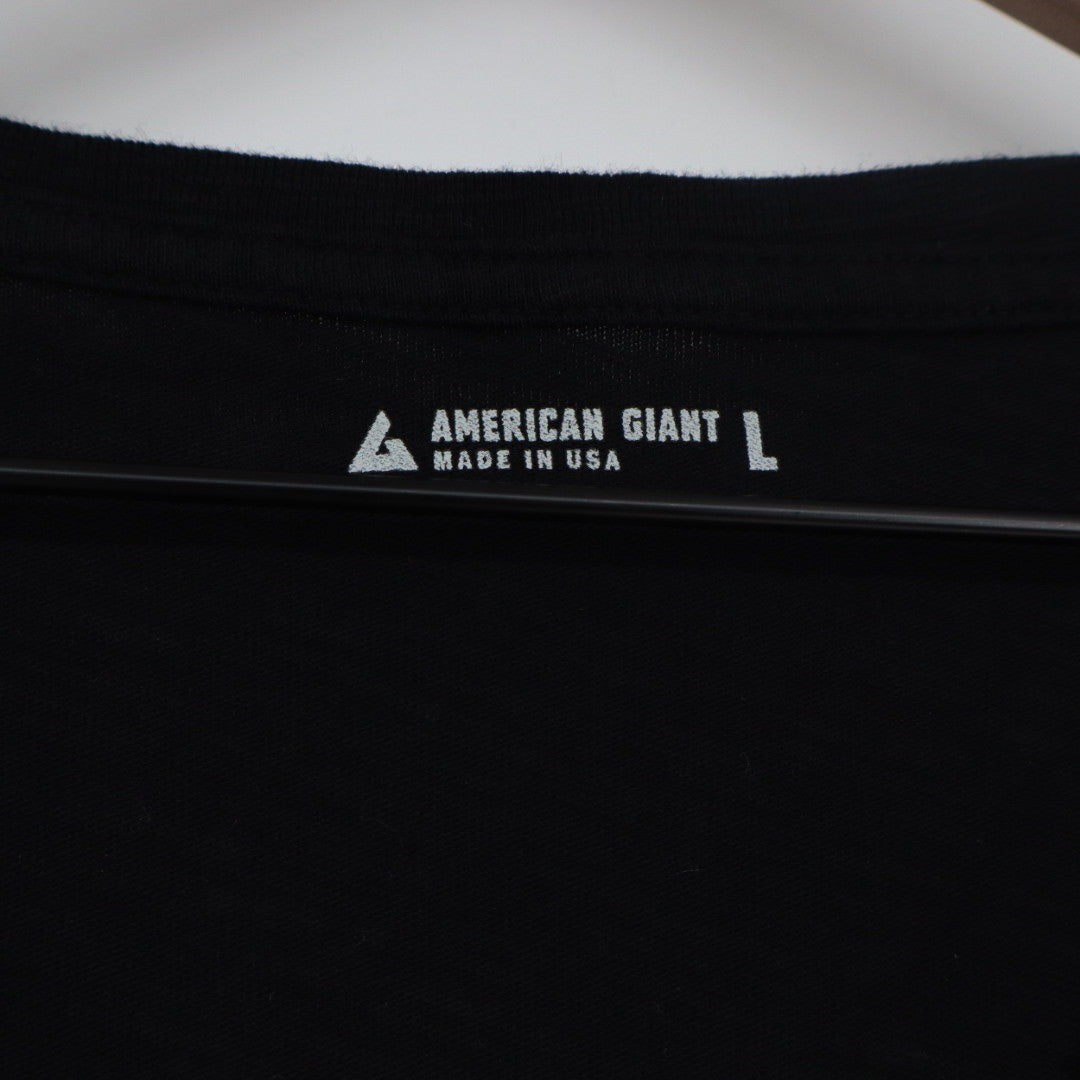 American Giant Womens Black V Neck T Shirt Size L Made in USA Basic Tee