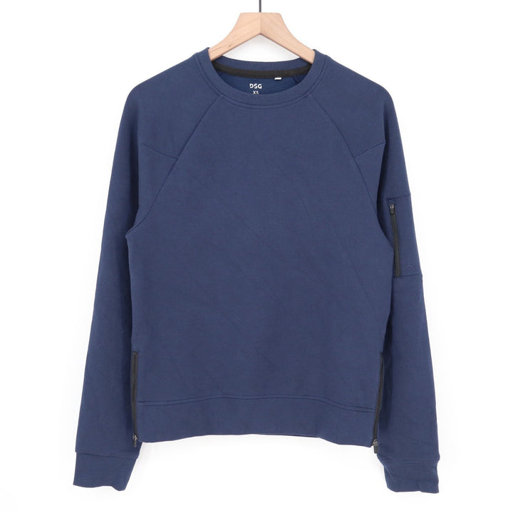 DSG Mens XS Navy Blue Crewneck Sweatshirt Side Zippers Sleeve Pocket