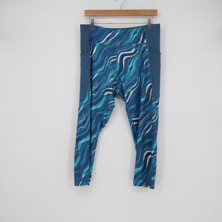 Tek Gear Womens XL Blue Marble Swirl High Waisted Active Leggings with Pockets