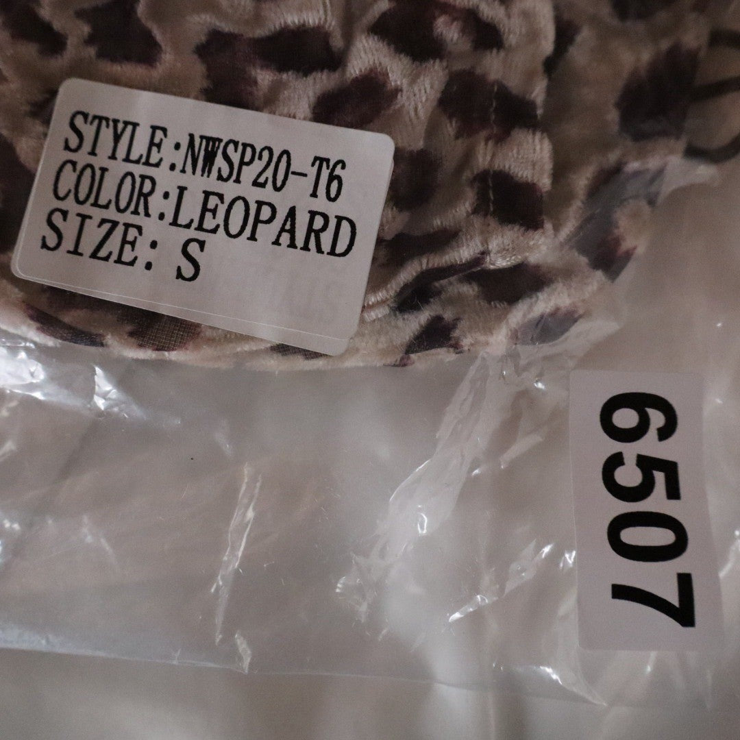 Naked Wardrobe Leopard Print Crop Top Long Puff Sleeve Smocked Small