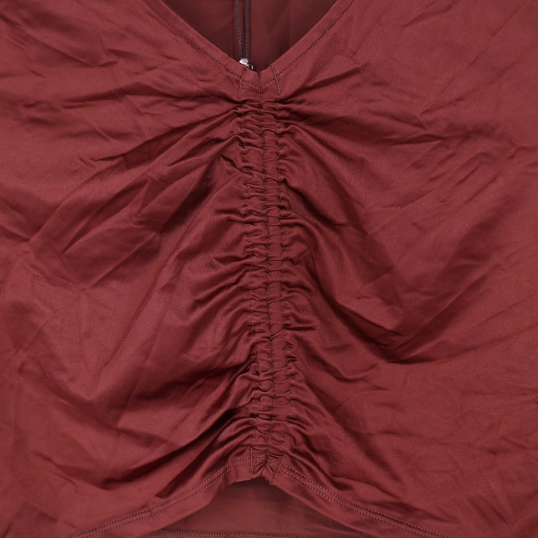 Calia Womens Ruched Long Sleeve Rashguard Red Brown Shine Small