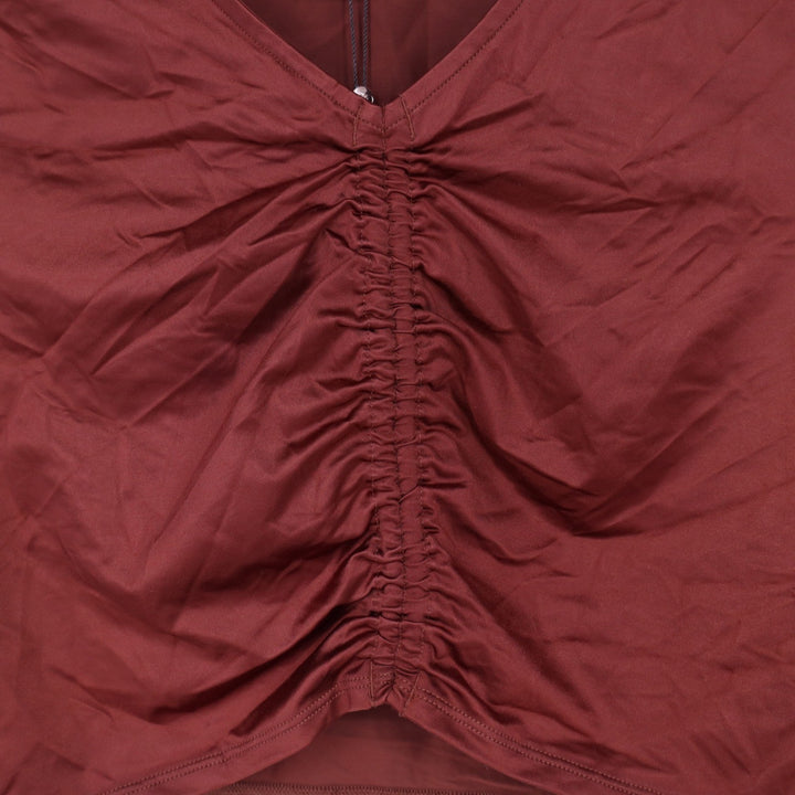 Calia Womens Ruched Long Sleeve Rashguard Red Brown Shine Small