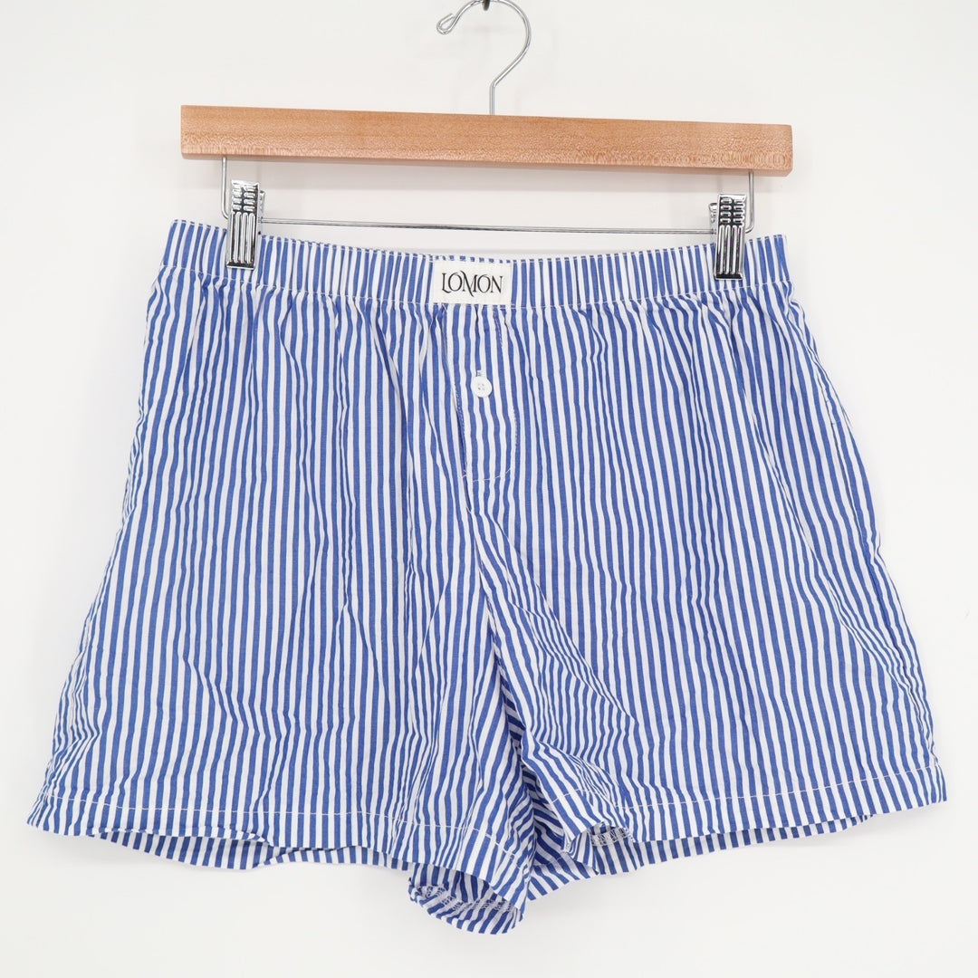 Lomon Boxer Shorts Mens Medium Blue White Striped Cotton Mid Rise Elastic Waist