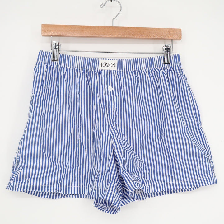 Lomon Boxer Shorts Mens Medium Blue White Striped Cotton Mid Rise Elastic Waist