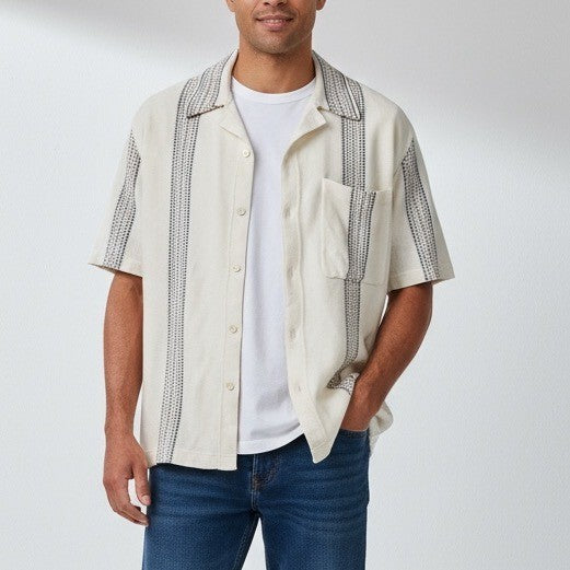 American Eagle Mens Medium Knit Camp Shirt Short Sleeve Button Up Patterned