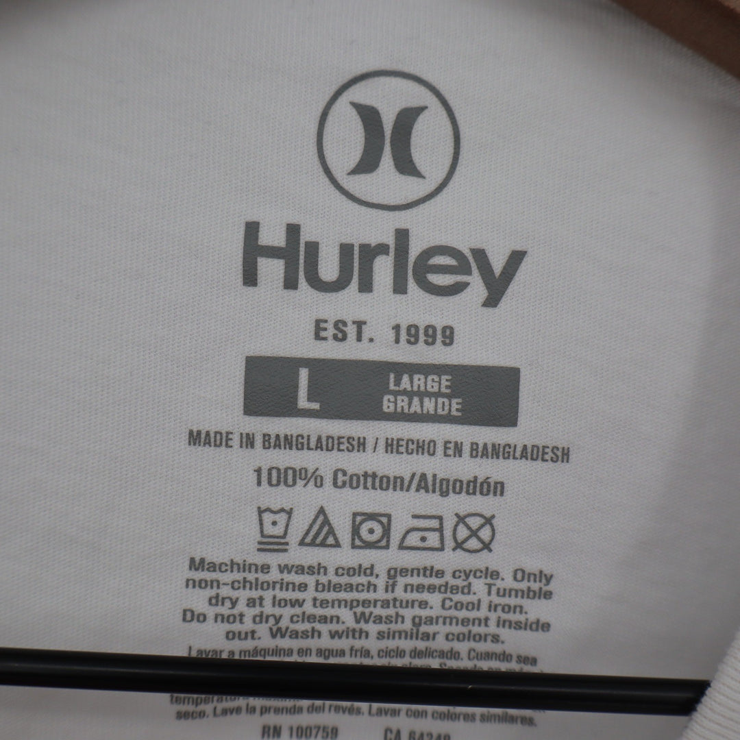 Hurley Mens Large White Graphic T-Shirt Palm Tree Logo Short Sleeve Cotton Tee