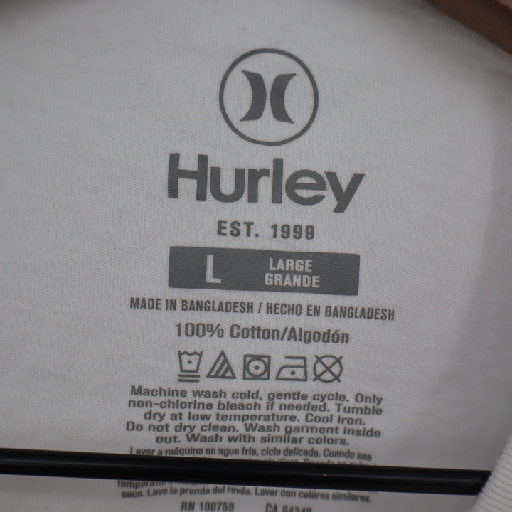 Hurley Mens Large White Graphic T-Shirt Palm Tree Logo Short Sleeve Cotton Tee