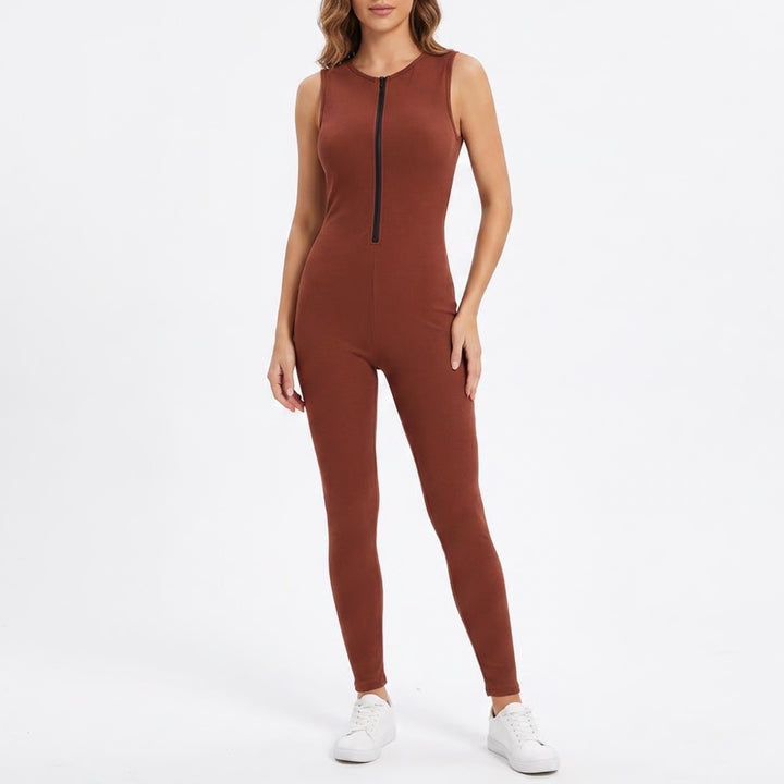 Naked Wardrobe Baby Mama Brown Sleeveless Bodycon Jumpsuit Small