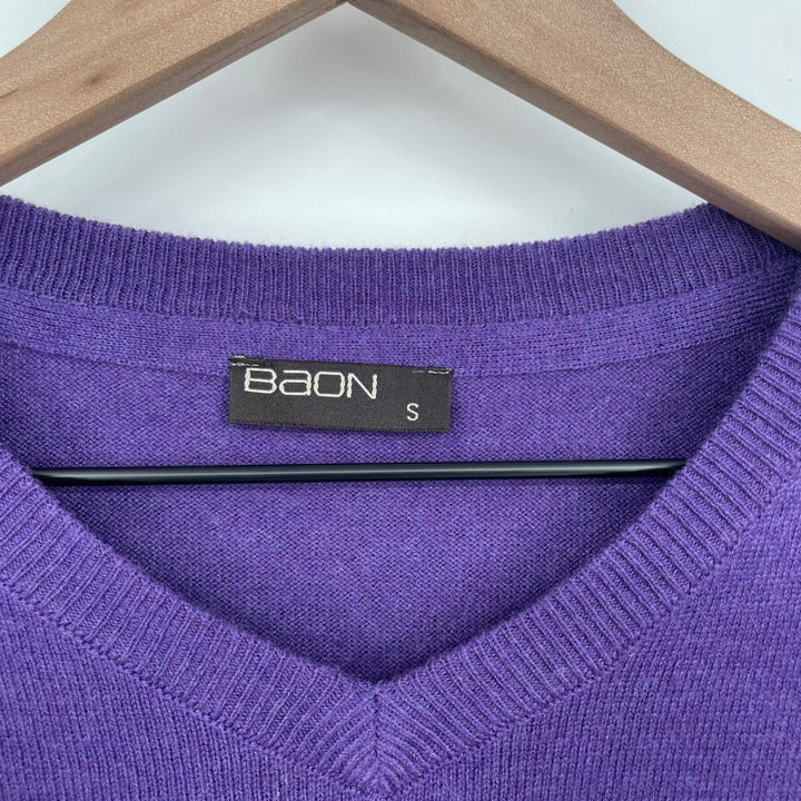 BAON Mens V Neck Long Sleeve Sweater Size S Purple Casual Knit Top