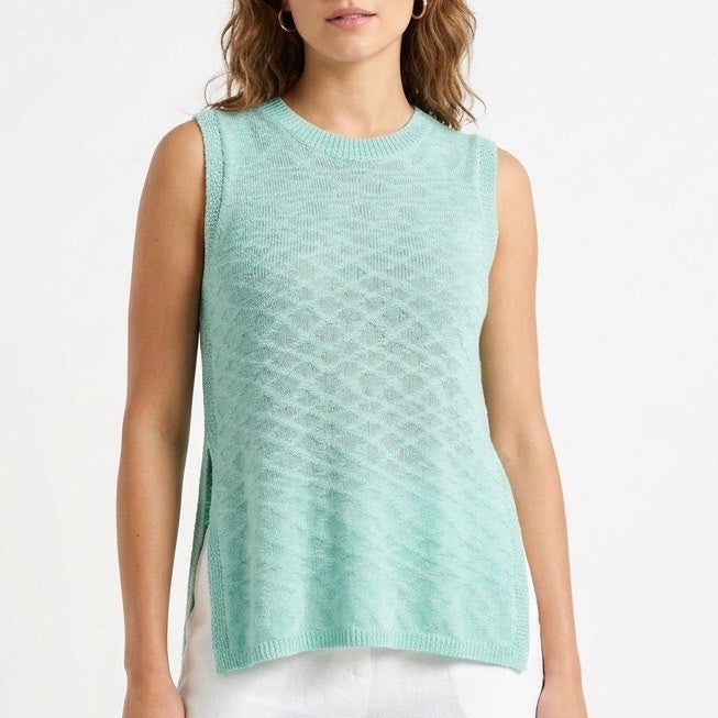 Fashion Sweater Womens S Mint Green Argyle Print Open Knit Side Slit Crew Neck