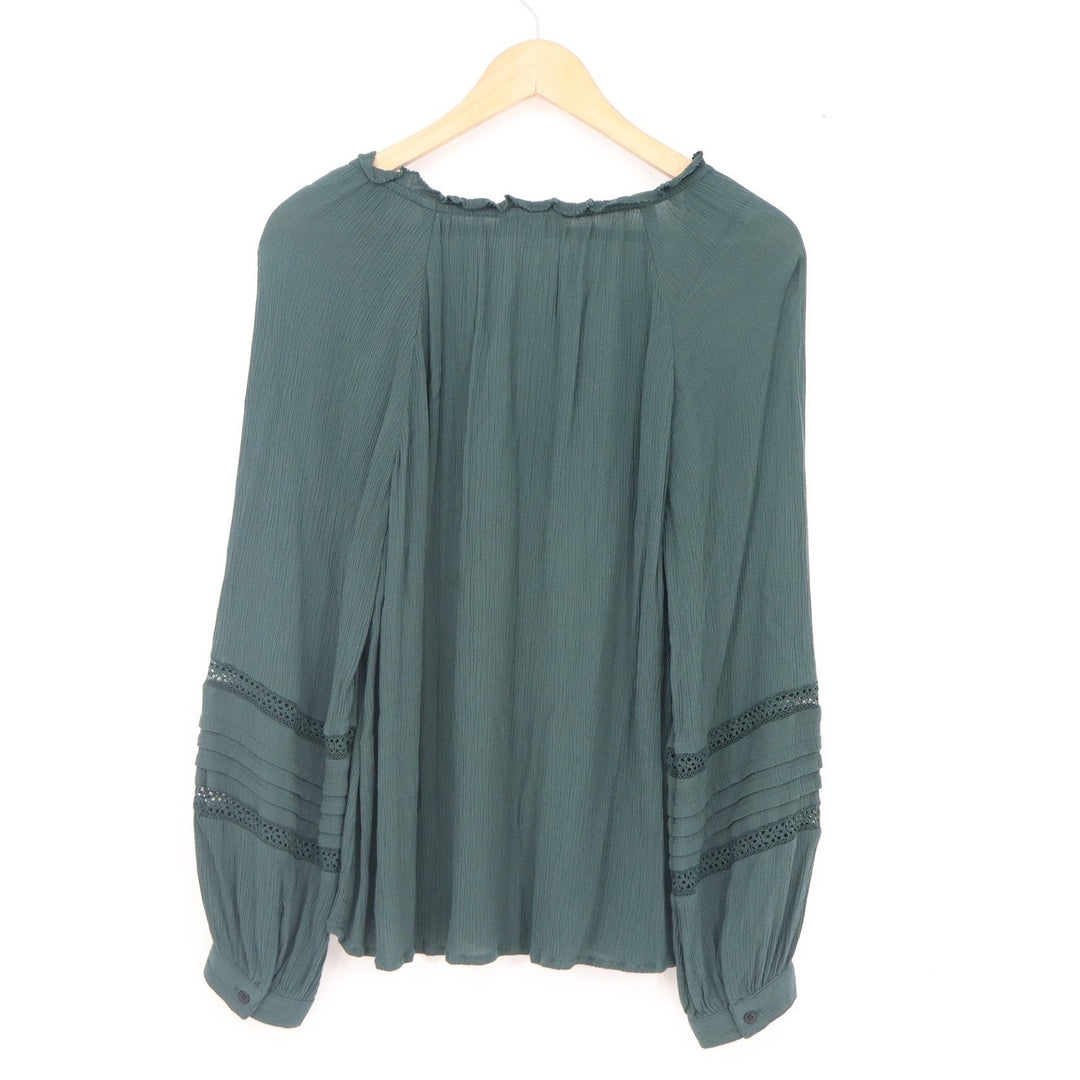 Knox Rose Forest Green Boho Crochet Lace Long Sleeve Blouse Small