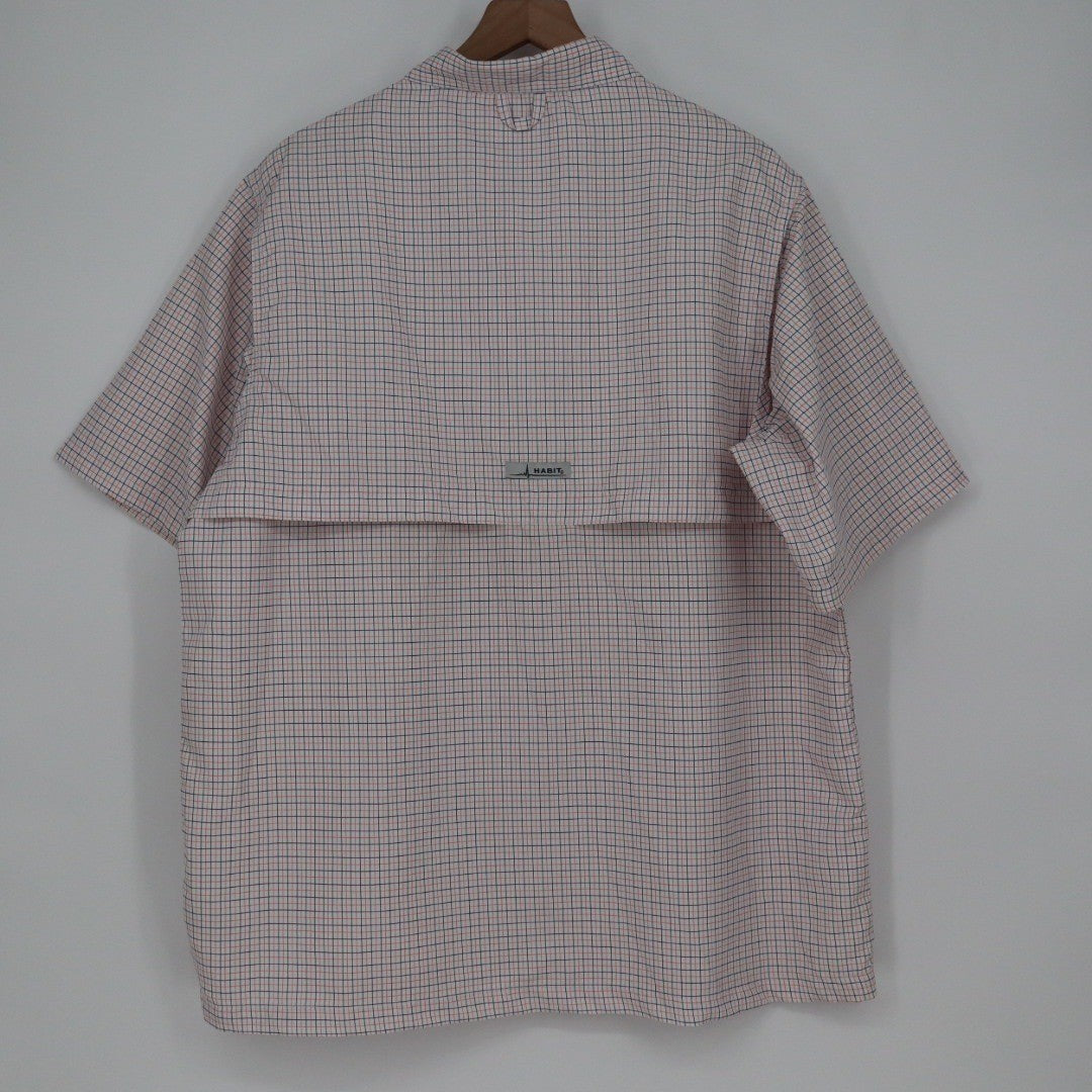 Habit Mens Short Sleeve Plaid Fishing Shirt L G Solar-Factor White Orange Navy