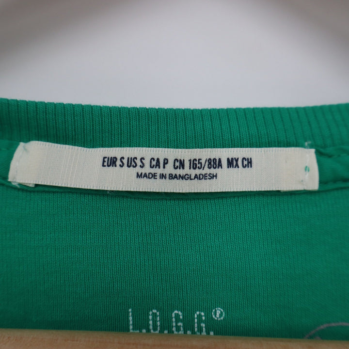 HM LOGG Womens Green Organic Cotton 3/4 Sleeve Henley Top Size S