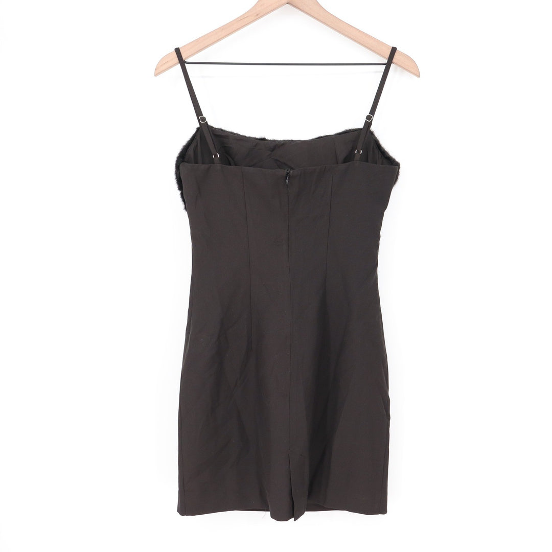 Naked Wardrobe Black Faux Fur Trim Cutout Mini Dress Small