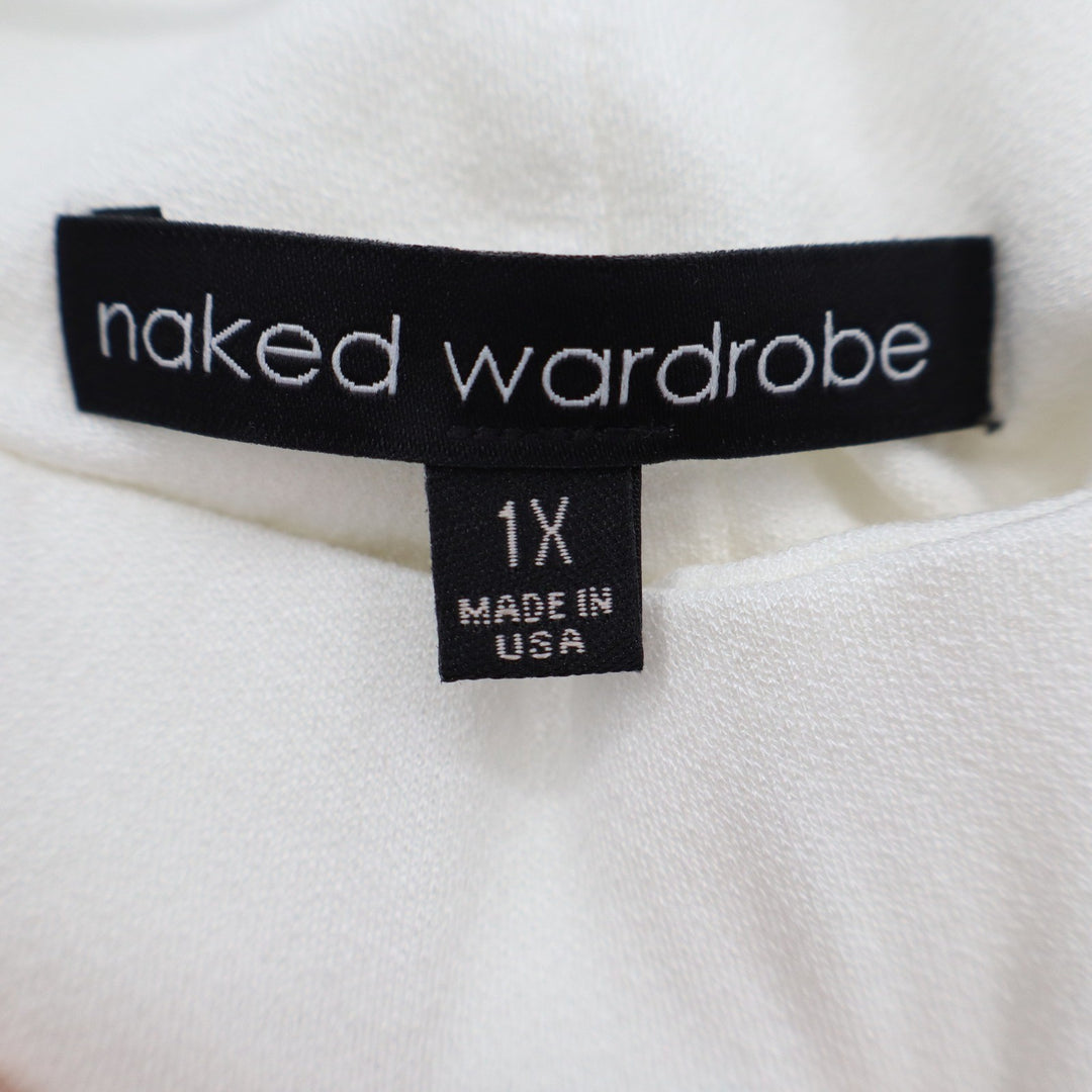 Naked Wardrobe Womens 1X Cream Midi Bodycon Pencil Skirt High Waist