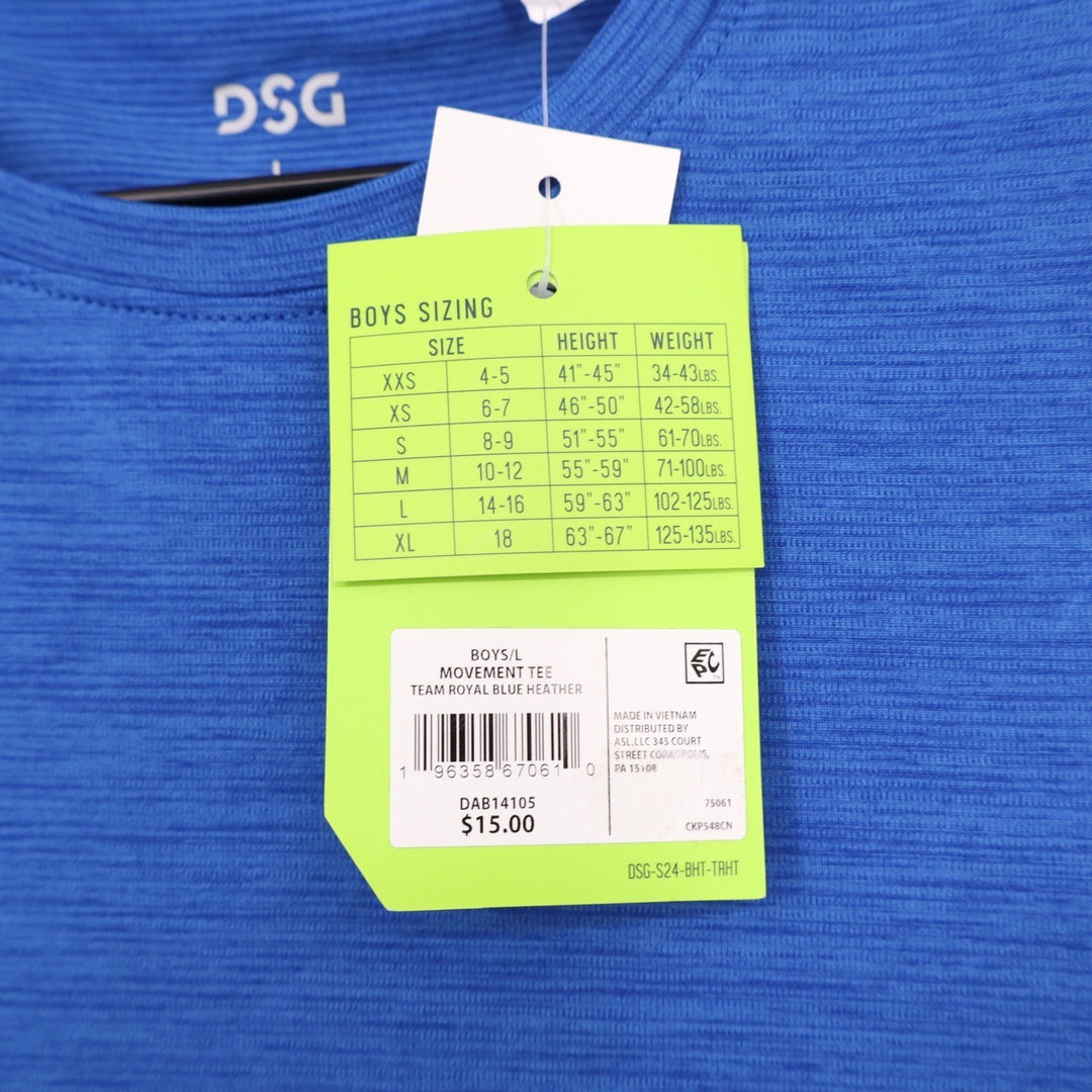 DSG Boys Movement Tee Team Royal Blue Heather Performance Shirt Size L 14-16