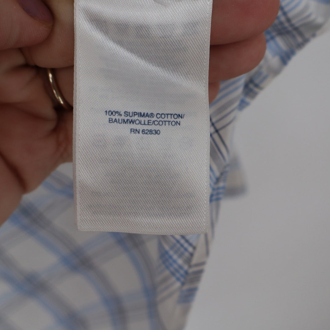 Lands End Mens Traditional Fit Supima Cotton Blue White Plaid Shirt