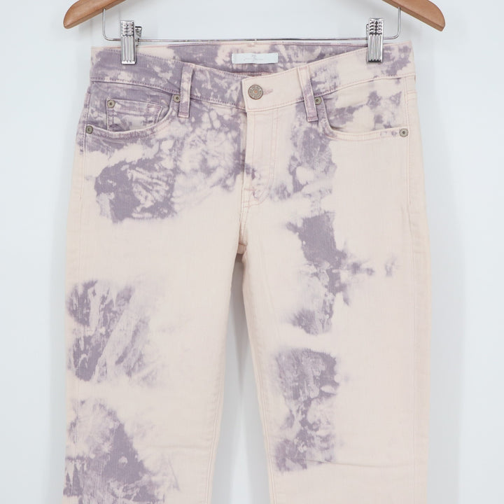7 For All Mankind Roxanne Skinny Ankle Jeans Women 28 Beige Purple Tie Dye Denim