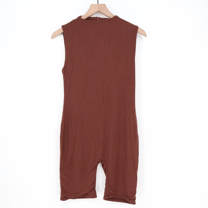 Naked Wardrobe Mock Neck Sleeveless Biker Romper Brown XL