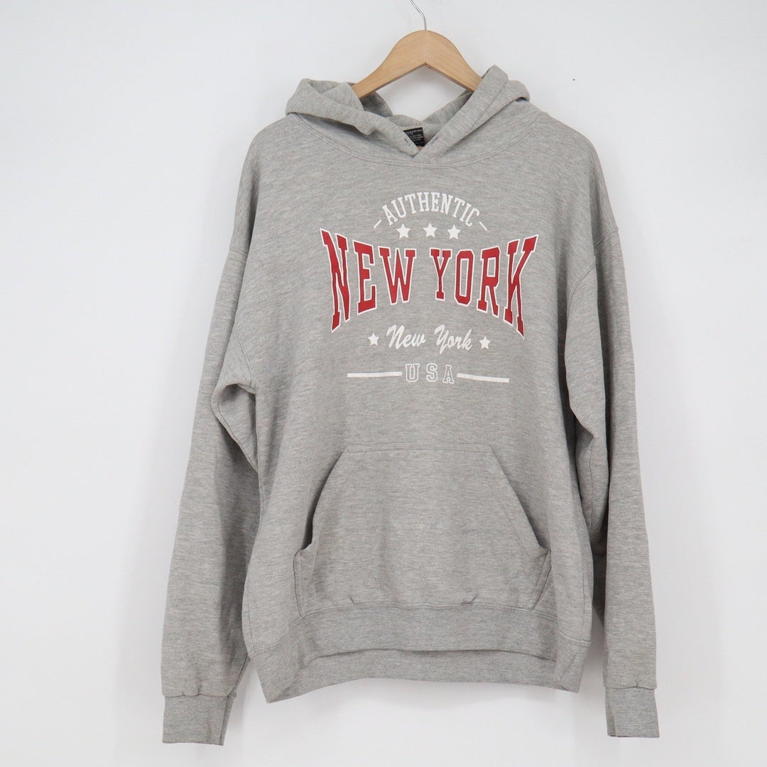 Point Sportswear New York USA Graphic Hoodie Mens Large Gray Pullover Sweatshirt