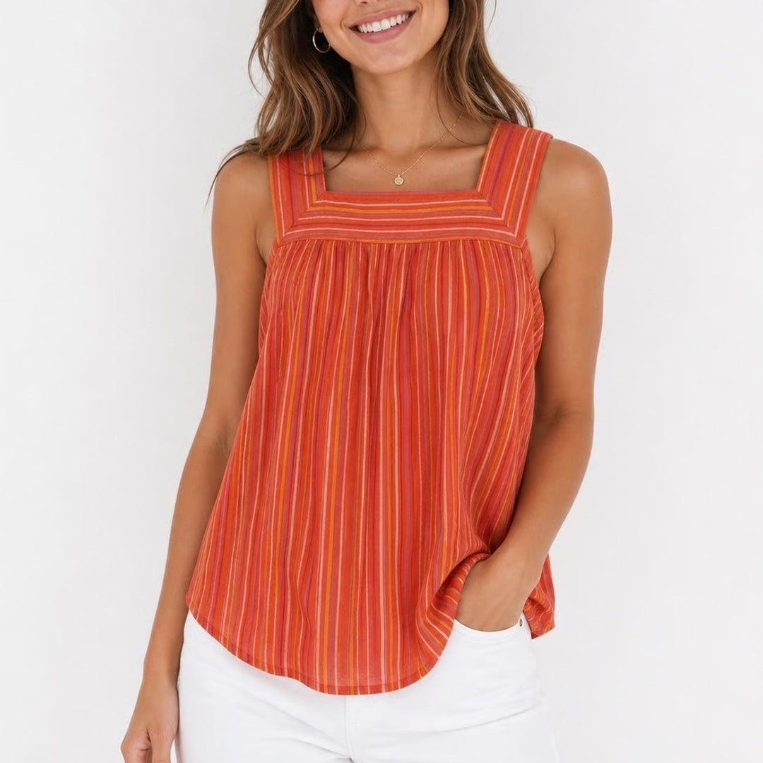 Universal Thread Orange Striped Cotton Gauze Square Neck Tank Top Small