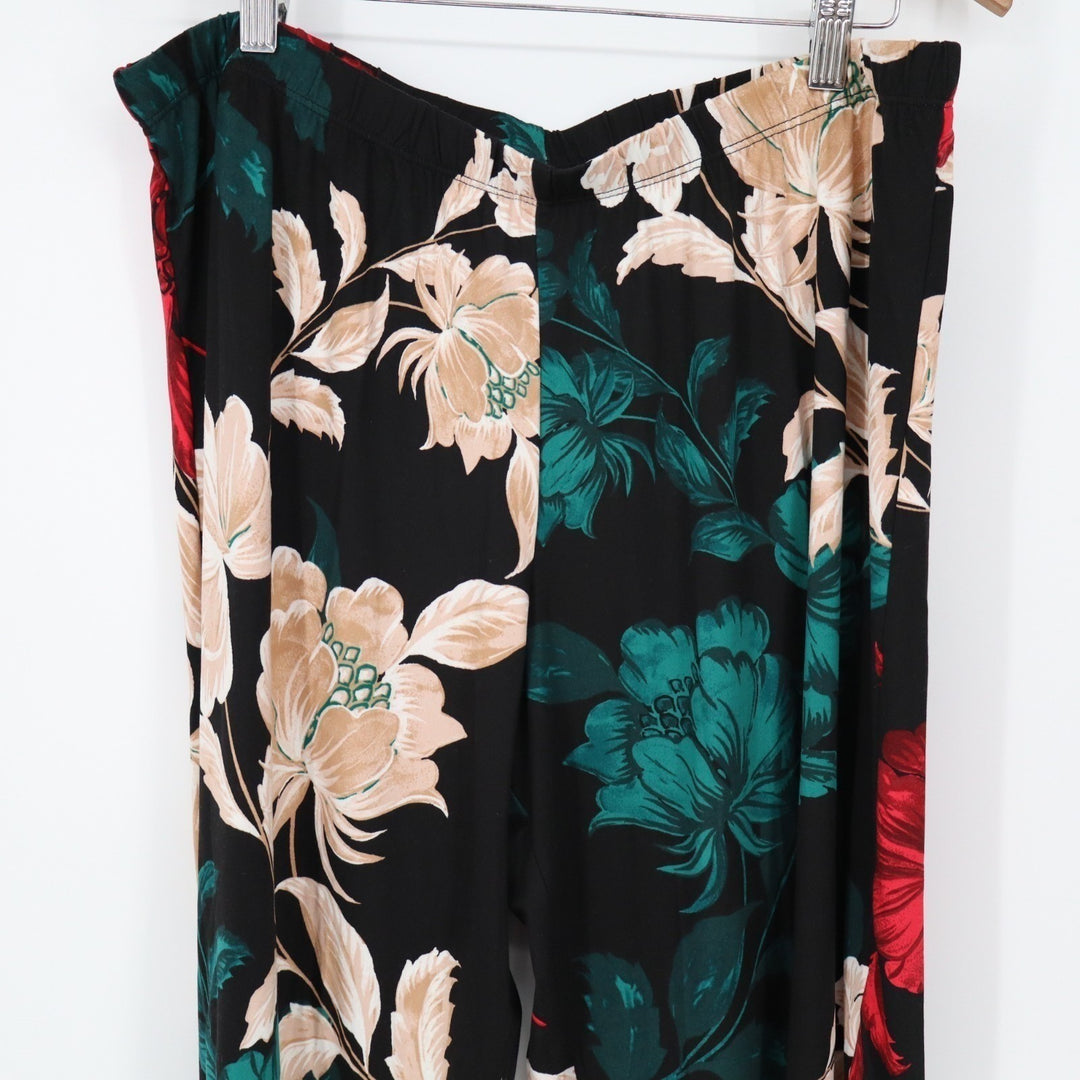 Linea Donatella Set Women XL Black Red Floral Wrap Kimono Cardigan & Pants
