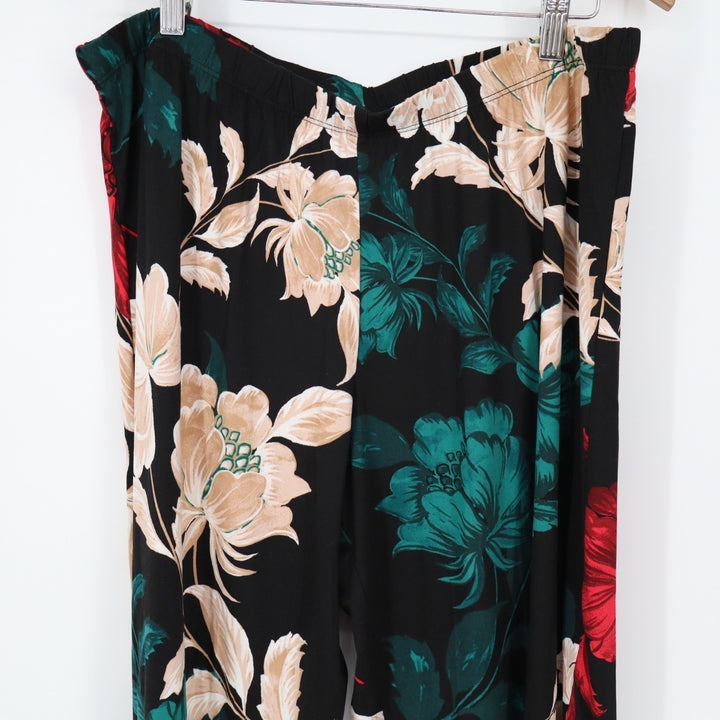 Linea Donatella Set Women XL Black Red Floral Wrap Kimono Cardigan & Pants