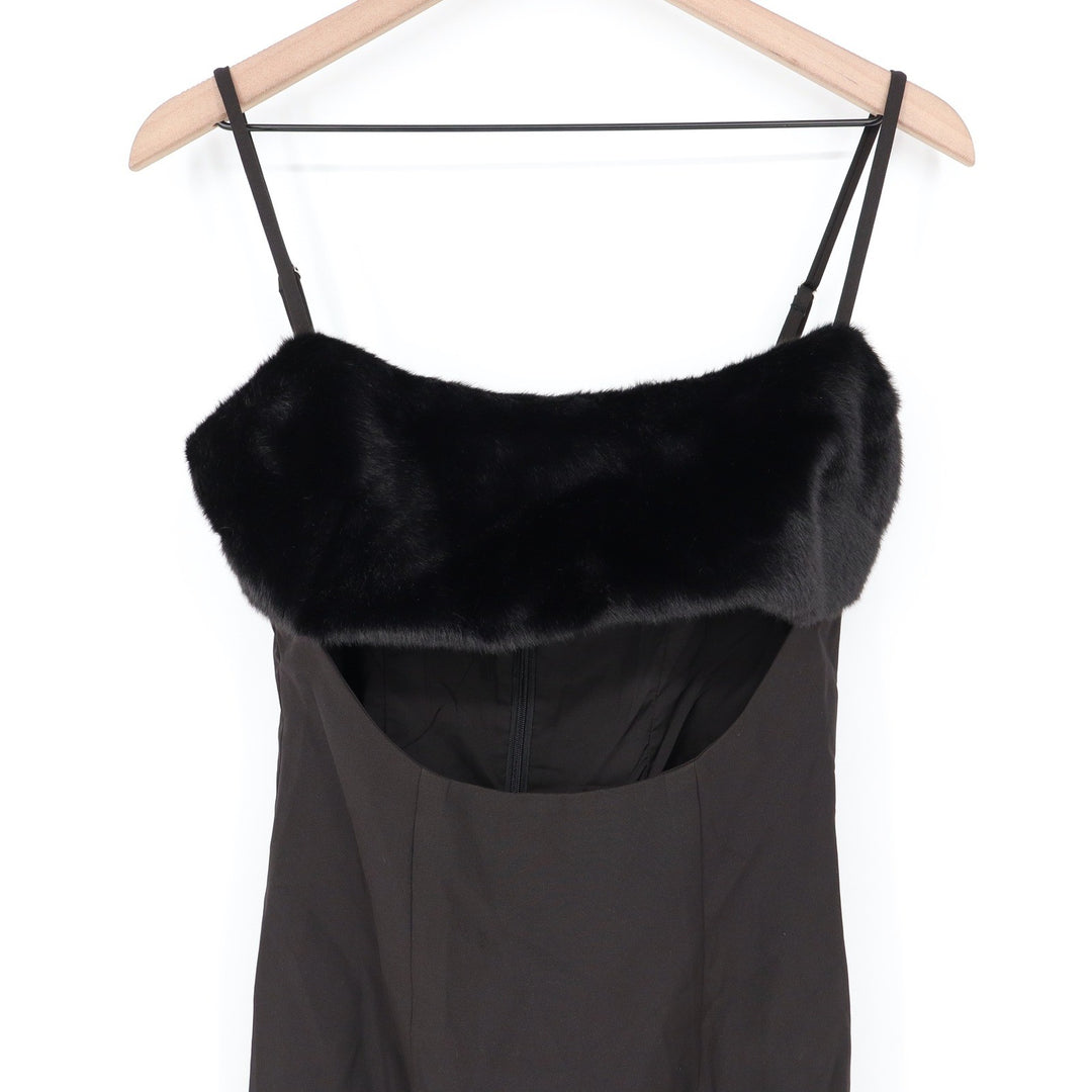 Naked Wardrobe Black Faux Fur Trim Front Cutout Mini Dress Small