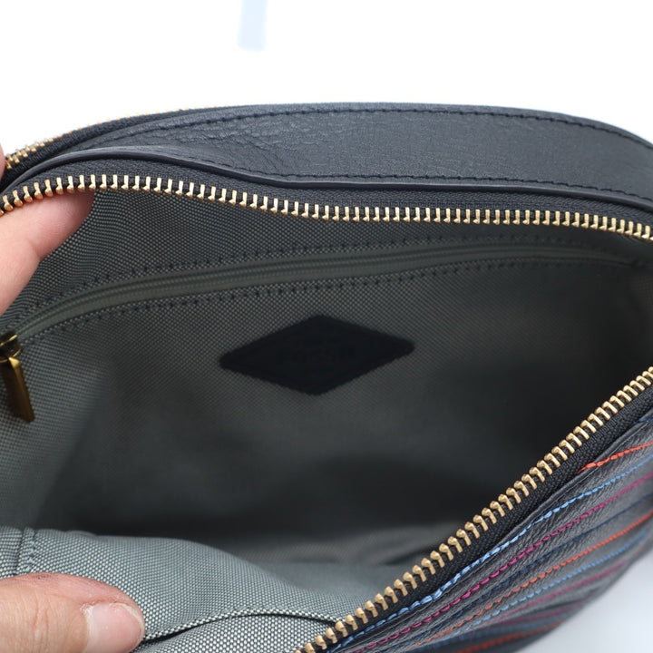 Fossil Elle Women's Handbag Black Leather Pockets Adjustable Strap Crossbody Bag